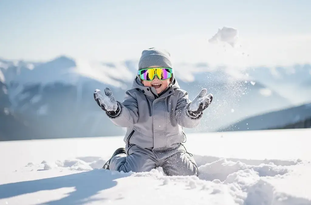 Kinder in Sonnenbrillen beim Ski fahren schützen ihre Augen vor UV-Strahlung