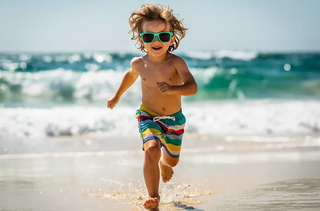 Sonnenbrille für Kinder mit UV400 Schutz am Strand für empfindliche Augen