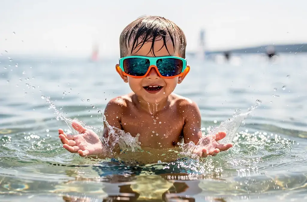 Robuste Sonnenbrille für Kinder beim Wassersport schützt vor UV-Strahlen und Gischt