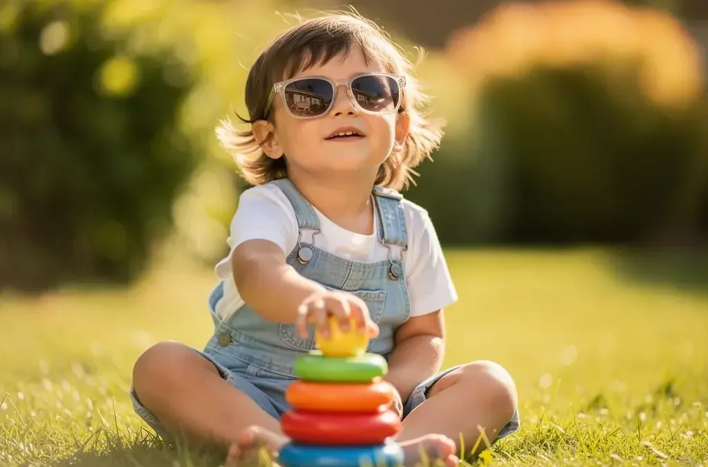 Sonnenbrille für Kinder mit Band beim Wasserspaß im Sommer im Freibad