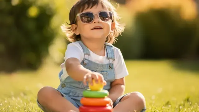Sonnenbrille für Kinder mit Band beim Wasserspaß im Sommer im Freibad