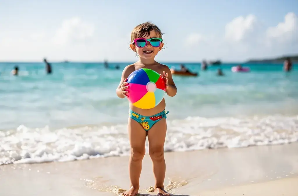Sonnenbrille für Kinder am Strand mit UV400-Schutz und flexiblem Design