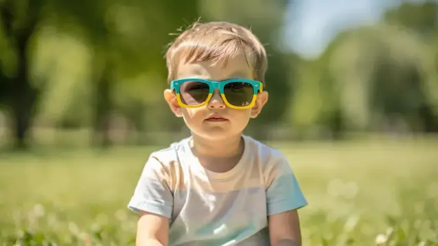 Sonnenbrille mit UV-Schutz für Kinder beim Spielen im Freien