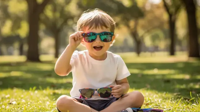 Kinderaugen in Sonnenbrille mit Fokus auf UV-Schutz und Polarisationsfilter