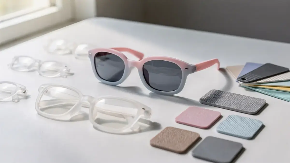 Kindersonnenbrille für Kleinkinder mit flexiblen Materialmustern aus Silikon und Kunststoff