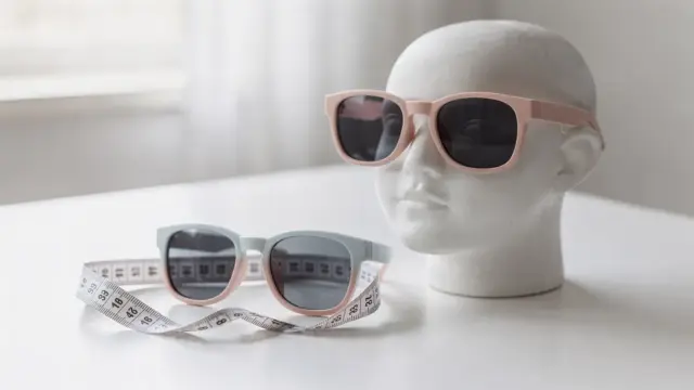 Kindersonnenbrille und Maßband zur Prüfung der Passform bei Kindern