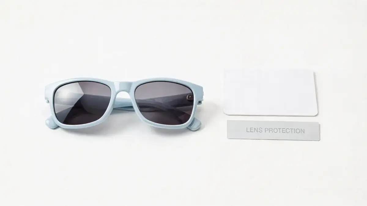 Kindersonnenbrille mit UV-Testkarte zum Thema UV-Schutz erkennen