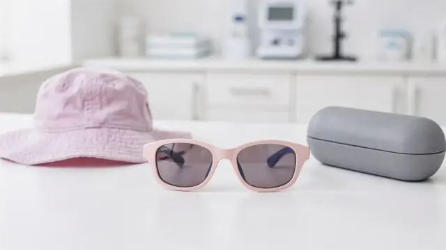 Kindersonnenbrille und Sonnenhut als Sonnenschutz für Kinder mit Sehschwäche