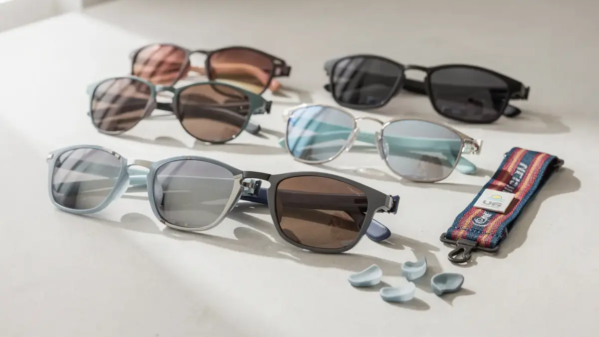 Kindersonnenbrillen für Teens mit verschiedenen Designs und UV-Schutz auf hellem Hintergrund