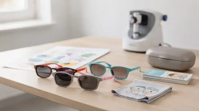 Stark getönte Gläser für Kinder auf einer Brille, Thema: wann sie helfen und worauf Eltern achten