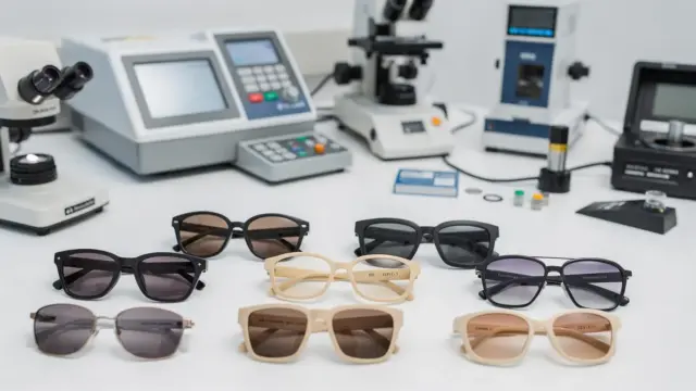 Sonnenbrillen und Prüfgeräte zur ISO-Sonnenbrillen-Norm EN ISO 12312-1 im Labor