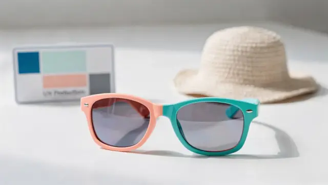 Kindersonnenbrille mit UV-Schutz auf hellem Untergrund als Motiv zum Thema UV-Schutz bei Kindersonnenbrillen