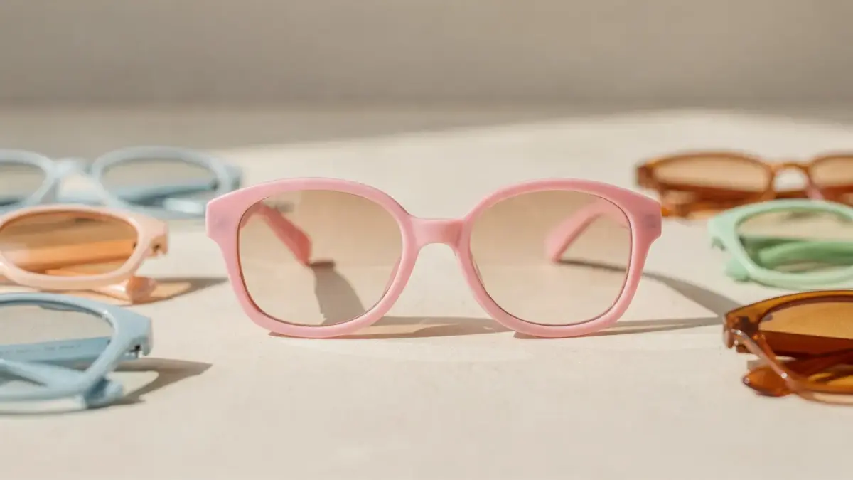 Kindersonnenbrille mit getönten Gläsern als Beispiel für geeignete Glasfarbe